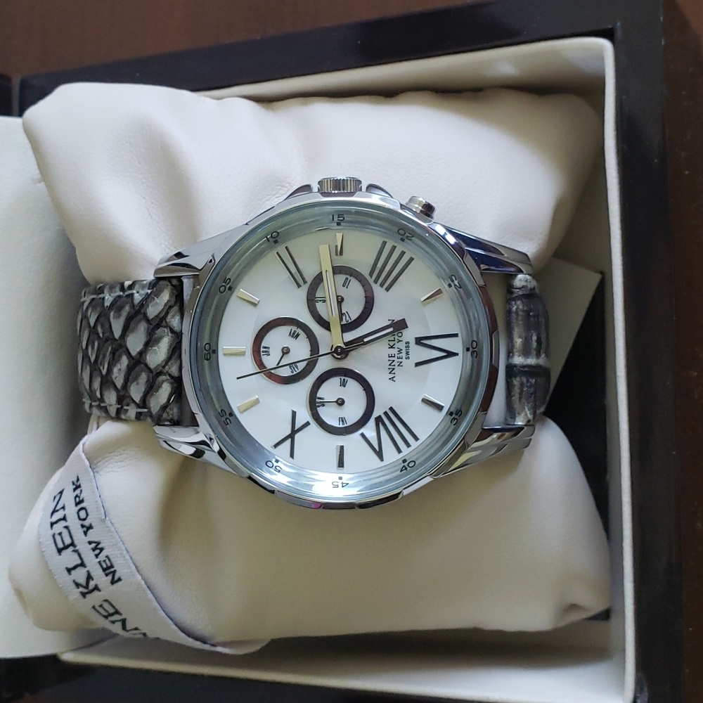 Anne Klein Swiss Movement Snake Leather Band Watch